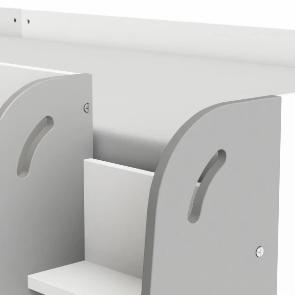 Jugend-Hochbett mit ausziehbarem Schreibtisch auf Rädern und Regalen. Praktisch und modern.