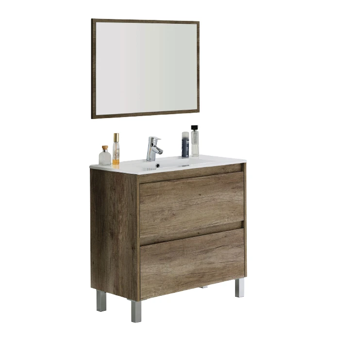 MUEBLE DE BAÑO CON ESPEJO DREVO 2 CAJONES