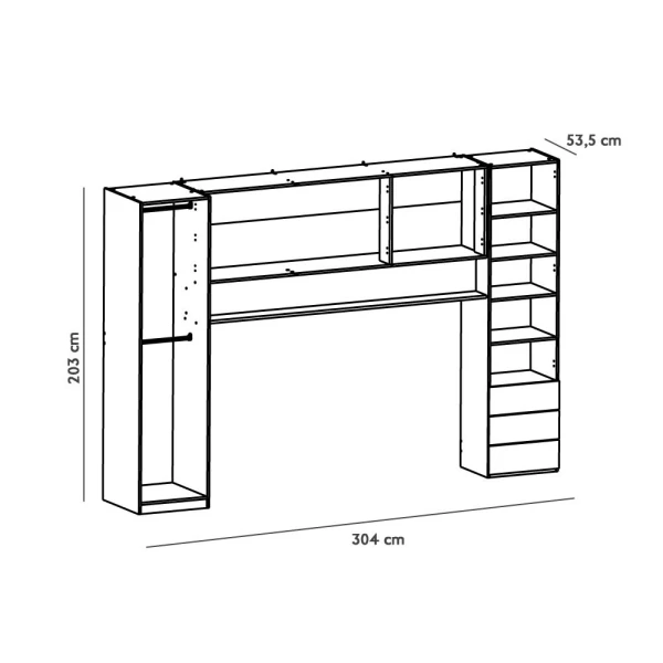 Jugendschlafzimmermöbel. Enthält ein Bett, Schränke, 3 Schubladen und ein Regal. Funktional. Großes Preis-Leistungs-Verhältnis.