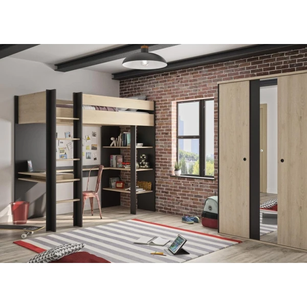 CAMA ALTA CON ESCRITORIO Y ESTANTES EINA