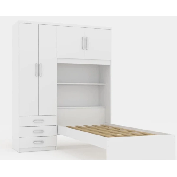 Bett mit Matratze und Kleiderschrank