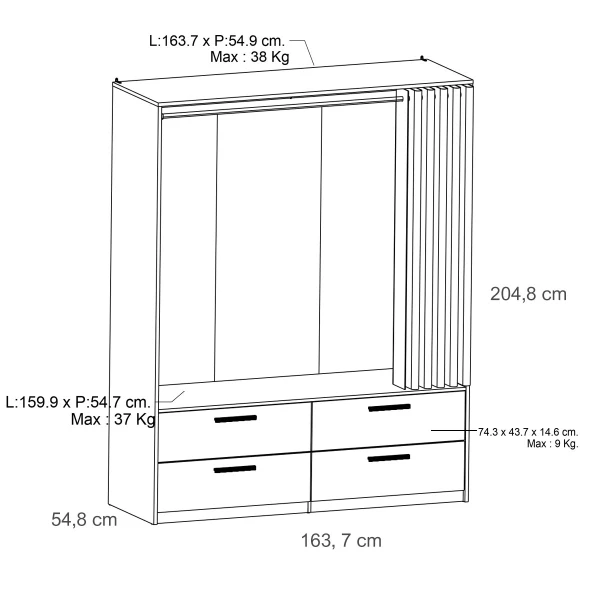 ARMARIO ABIERTO CON CAJONES TERRY
