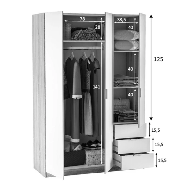 Kleiderschrank 3 turig 