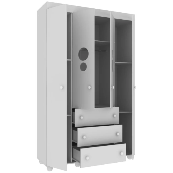 Kinderkleiderschrank BUBBLES weiß mit Maßen und Tragfähigkeit, stabile Konstruktion