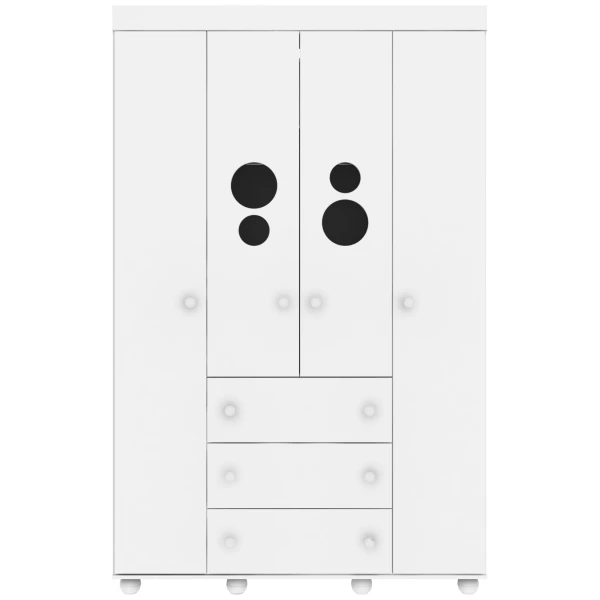 Kinderkleiderschrank BUBBLES weiß mit geöffneten Türen und Schubladen, modernes Design