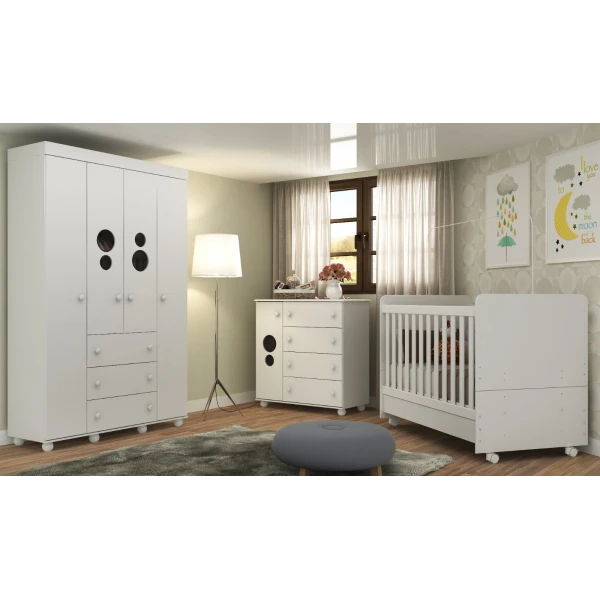 Kinderkleiderschrank BUBBLES weiß mit 4 Türen und 3 Schubladen, modernes Design und viel Stauraum