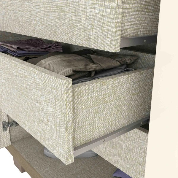 Detail der Sirius Schublade mit texturierter Oberfläche und gleitender Führung – Vicawu