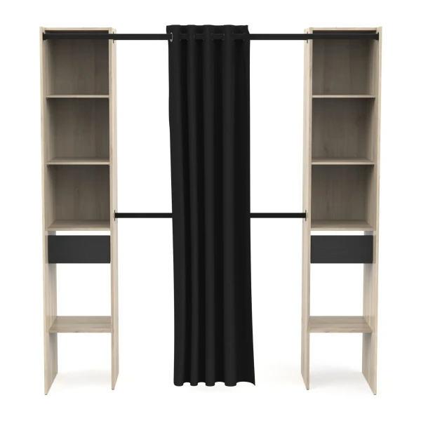 Offener Kleiderschrank Bastet Plus Vicawu mit Vorhang und 2 Schubladen, minimalistisches Design