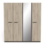 Schlafzimmerschrank Eiche 4-türig mit Mittelspiegel, modernes Design