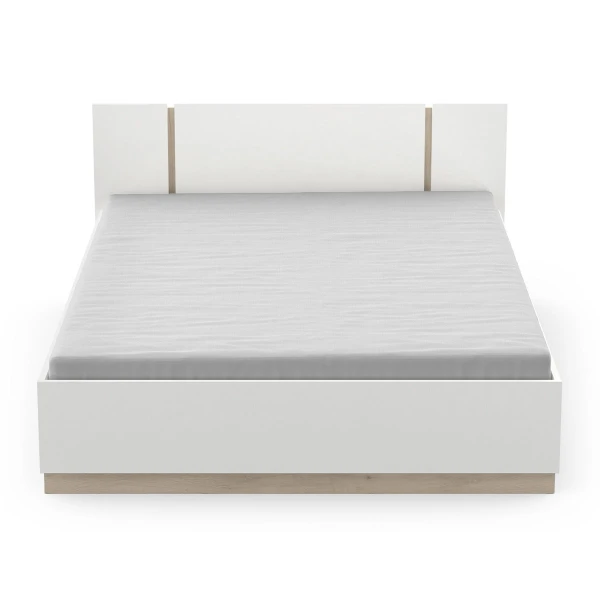 Bett im minimalistischen Design Nord, Holzstruktur in Eichen-Finish, moderner nordischer Stil