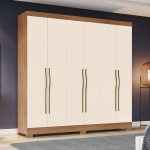 Wilsor 6-türiger Bicolor Kleiderschrank im modernen Schlafzimmer, Eiche-Beige-Finish