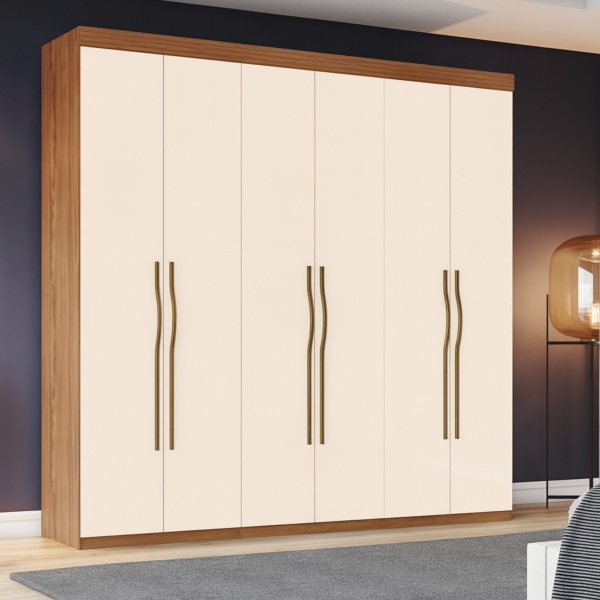 Wilsor 6-türiger Bicolor Kleiderschrank ohne Füße, elegantes Design in Eiche und Beige