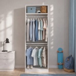 Kleiderschrank mit Doppelstange 80 cm Picolo weiß mit oberem Regal, minimalistischer Stil