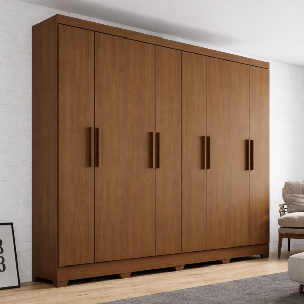 Kleiderschrank Bristol 8 Türen Vicawu in modernem Schlafzimmer mit Holz- und Kastanienoptik