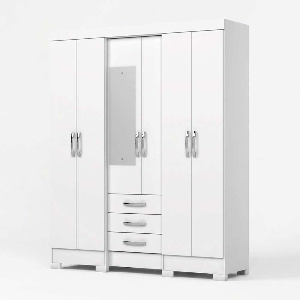 Antares Kleiderschrank mit Spiegel front weiß 6 Türen und 3 Schubladen modernes Design