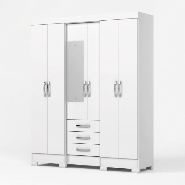 Antares Kleiderschrank mit Spiegel front weiß 6 Türen und 3 Schubladen modernes Design