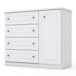 Tilium Vicawu 4 drawer chest with side door, white finish, elegant and functional design