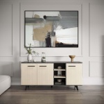 Sideboard Keny Vicawu 3 Türen im modernen Wohnzimmer, Möbel in hellem Holz und Graphitgrau