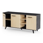 Sideboard Keny Vicawu 3 Türen in hellem Holz und Graphitgrau mit Innenregalen, modernes Design