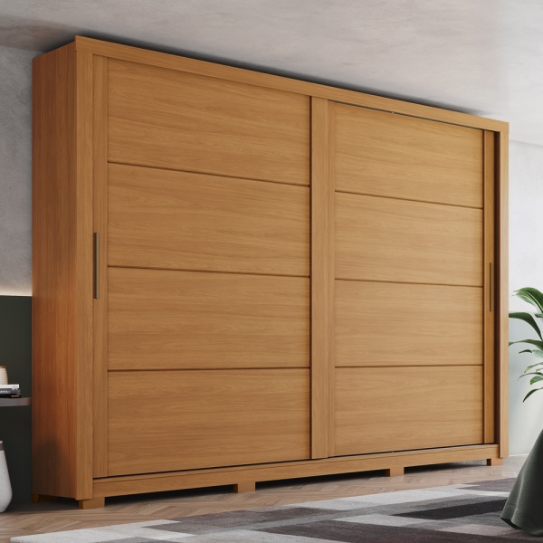 Kleiderschrank Genius mit Schiebetüren in Zimt-Eiche, modernes Design und viel Stauraum
