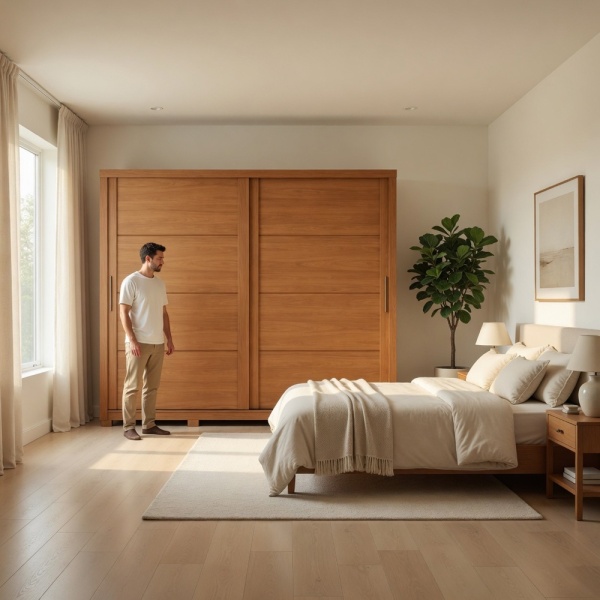 Genius Kleiderschrank im modernen Schlafzimmer in Zimt-Eiche mit Schiebetüren