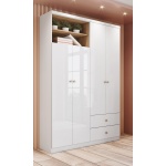 Moderner Gamil Vicawu Kleiderschrank in Weiß mit Holzdetails für stilvolle Schlafzimmer